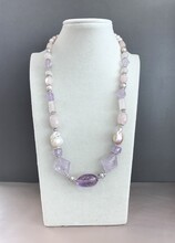 Колье аметист, жемчуг барокко, розовый кварц 250 -  Интернет-магазин бижутерии и жемчуга " Ruspearls" , Екатеринбург 