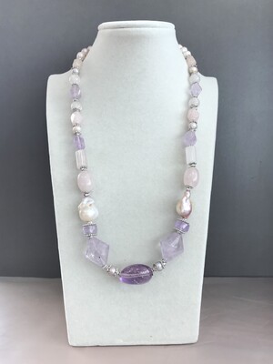 Колье аметист, жемчуг барокко, розовый кварц 250 -  Интернет-магазин бижутерии и жемчуга " Ruspearls" , Екатеринбург 