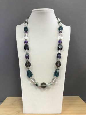 Колье раухтопаз, горный хрусталь, флюорит, аметист 260 -  Интернет-магазин бижутерии и жемчуга " Ruspearls" , Екатеринбург 
