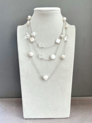 Колье серебро 925, жемчуг речной. горный хрусталь  130-670 -  Интернет-магазин бижутерии и жемчуга " Ruspearls" , Екатеринбург 