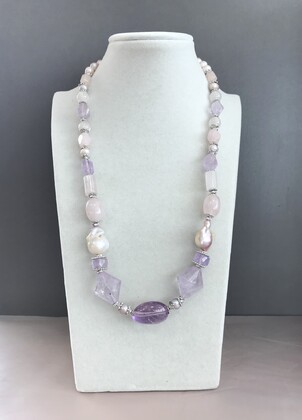 Колье аметист, жемчуг барокко, розовый кварц 250 -  Интернет-магазин бижутерии и жемчуга " Ruspearls" , Екатеринбург 