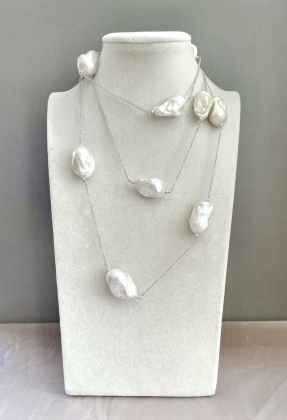 Колье серебро 925, жемчуг речной барокко 127-1980 -  Интернет-магазин бижутерии и жемчуга " Ruspearls" , Екатеринбург 